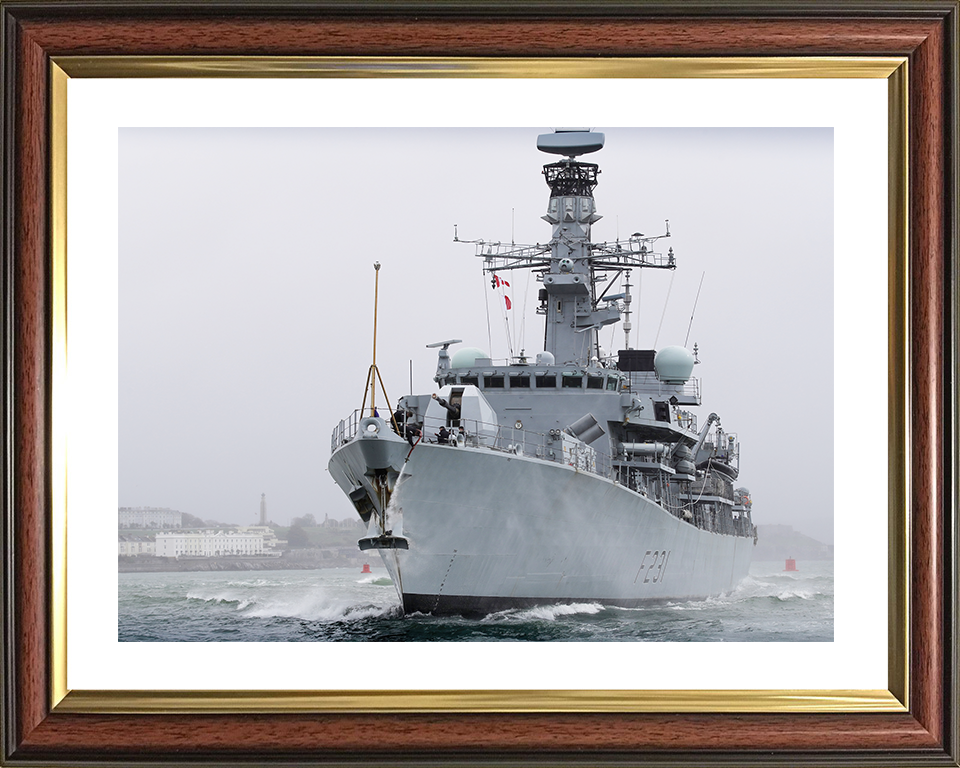 HMS Argyll (F231) Royal Navy Type 23 Frigate Low Port Bow View Photo Print Wall Art Decor Posters, Prints, & Visual Artwork Hampshire Prints 10 x 8 Classic Frame Yes