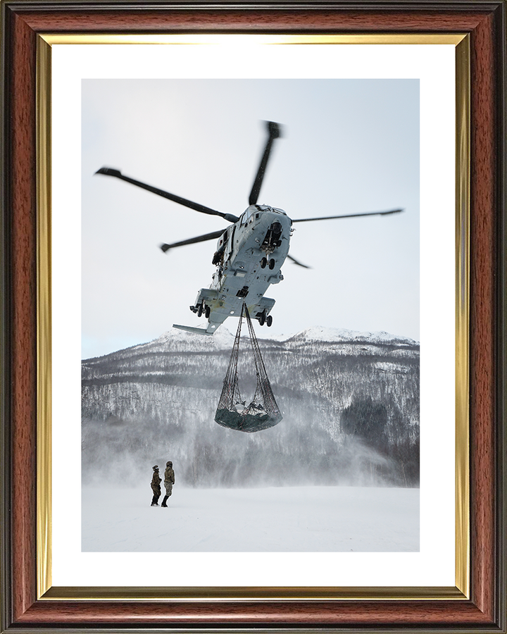 Merlin MK4 Helicopter lifting Norway 2026 Royal Navy Aircraft Wall Art Naval Decor UK Marines Commando Military Photo Print Posters, Prints, & Visual Artwork Hampshire Prints 10 x 8 Classic Frame Yes