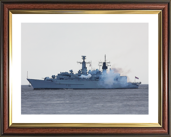 HMS Campbeltown (F86) Royal Navy Type 22 Frigate Firing a Gun Salute Photo Print Wall Art Decor Posters, Prints, & Visual Artwork Hampshire Prints 10 x 8 Classic Frame Yes