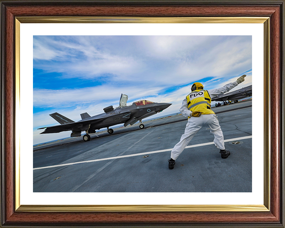 RAF F35B flight deck takeoff Photo Print - Royal Air Force Aircraft Hampshire Prints 10 x 8 Classic Frame Yes