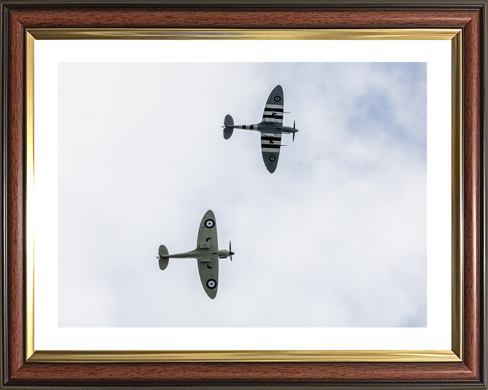 RAF Spitfire MK Vb and Spitfire MK11a in flight Photo Print - Royal Air Force Aircraft Hampshire Prints 10 x 8 Classic Frame Yes