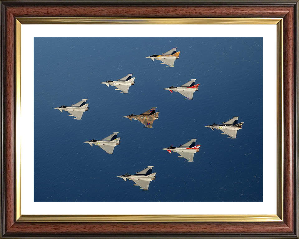 RAF Typhoon diamond 9 formation Photo Print - Royal Air Force Aircraft Hampshire Prints 10 x 8 Classic Frame Yes