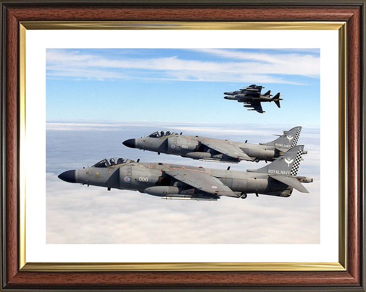Four Harrier FA2 Jets Flying in Formation Photo Print - Royal Navy Aircraft Posters, Prints, & Visual Artwork Hampshire Prints 10 x 8 Classic Frame Yes