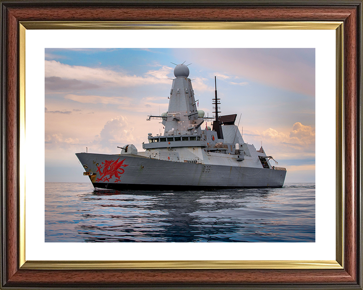 HMS Dragon (D35) Royal Navy Type 45 Destroyer Port Side View At Sunset Photo Print Wall Art Decor Posters, Prints, & Visual Artwork Hampshire Prints 10 x 8 Classic Frame Yes