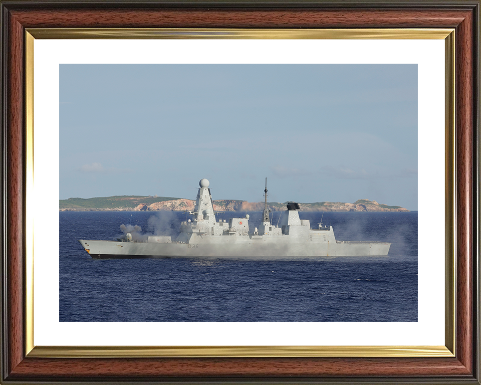 HMS Defender (D36) Royal Navy Type 45 Destroyer Gunnery Exercise Photo Print Wall Art Decor Posters, Prints, & Visual Artwork Hampshire Prints 10 x 8 Classic Frame Yes