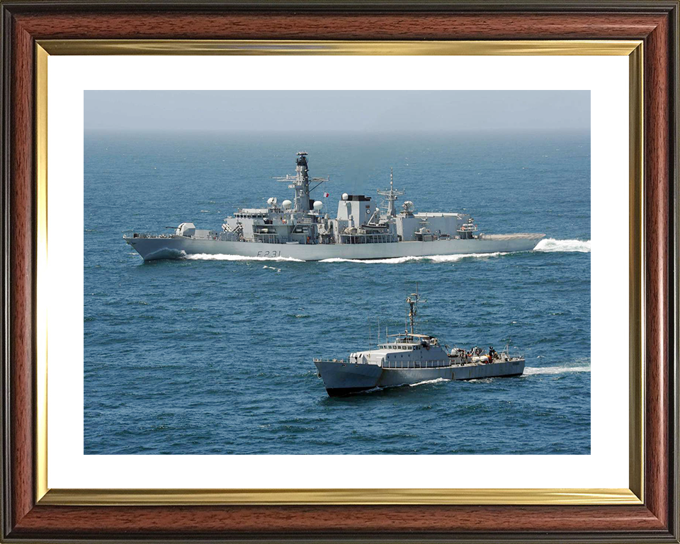 HMS Argyll (F231) Royal Navy Type 23 Frigate With Patrol Vessel Wall Art Photo Print Decor Posters, Prints, & Visual Artwork Hampshire Prints 10 x 8 Classic Frame Yes