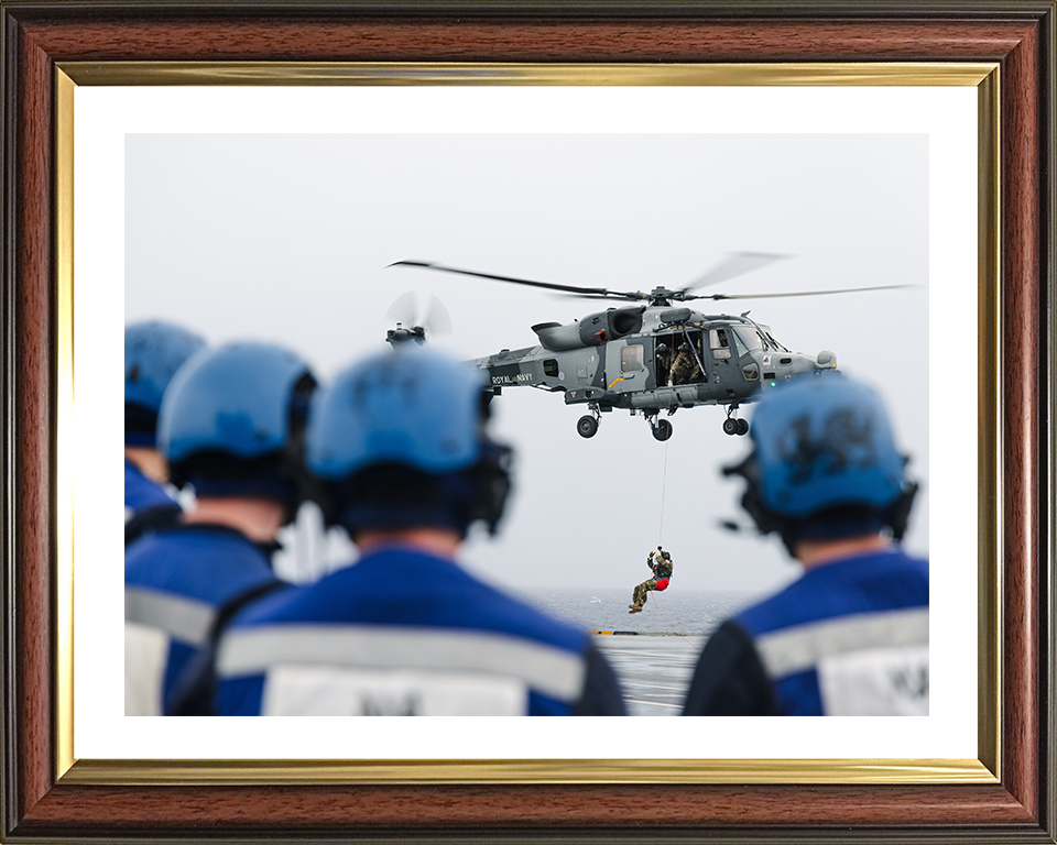 Wildcat Helicopter Winching on HMS Prince of Wales Photo Print - Royal Navy Aircraft Hampshire Prints 10 x 8 Classic Frame Yes
