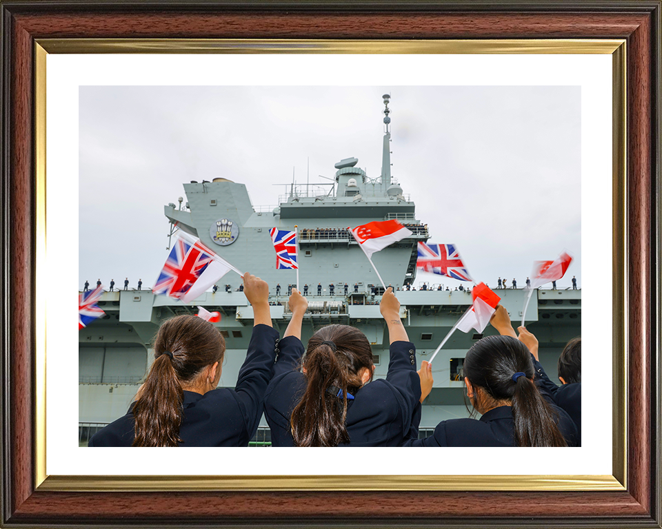 HMS Prince of Wales (R09) Photo Print - Singapore Welcome 2025 - Royal Navy Queen Elizabeth Class Aircraft Carrier Hampshire Prints 10 x 8 Classic Frame Yes