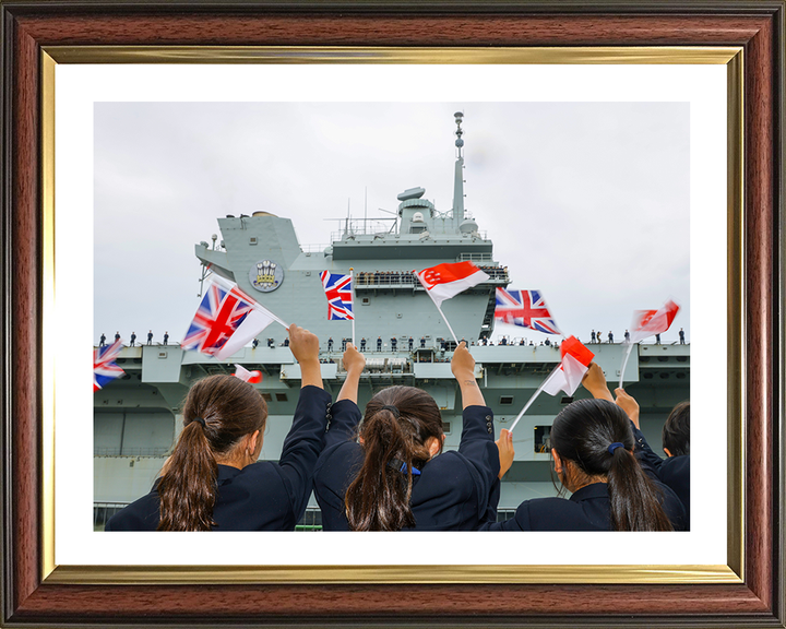 HMS Prince of Wales (R09) Photo Print - Singapore Welcome 2025 - Royal Navy Queen Elizabeth Class Aircraft Carrier Hampshire Prints 10 x 8 Classic Frame Yes