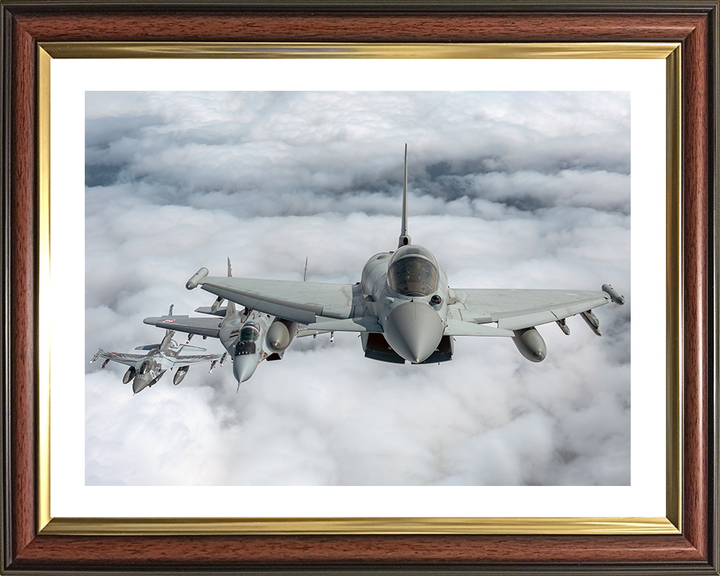 RAF Typhoon an F-16 and MiG-29 Jets Photo Print - Royal Air Force Aircraft Hampshire Prints 10 x 8 Classic Frame Yes