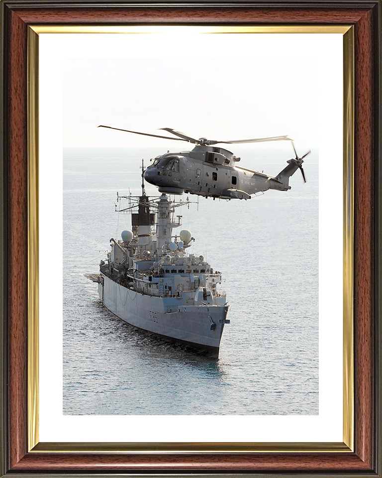 HMS Cumberland (F85) Royal Navy Type 22 Frigate With Merlin 2009 Photo Print Wall Art Decor Posters, Prints, & Visual Artwork Hampshire Prints 10 x 8 Classic Frame Yes