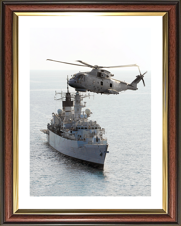 HMS Cumberland (F85) Royal Navy Type 22 Frigate With Merlin 2009 Photo Print Wall Art Decor Posters, Prints, & Visual Artwork Hampshire Prints 10 x 8 Classic Frame Yes
