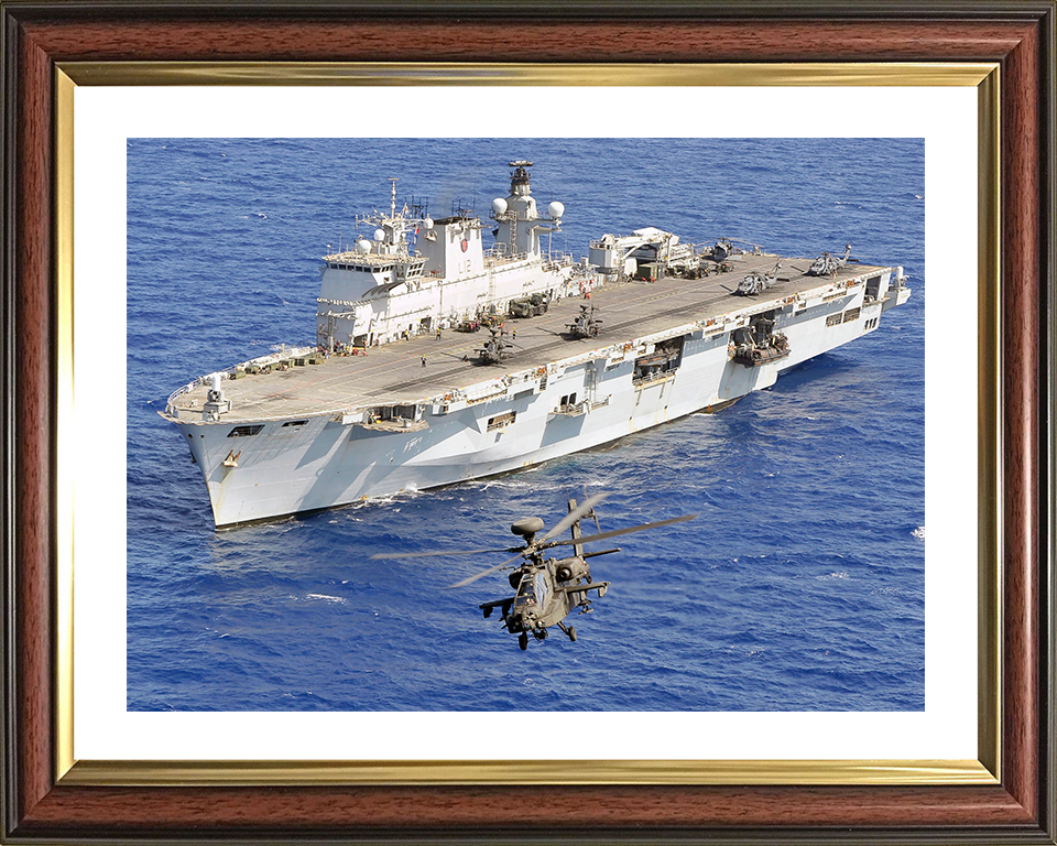 HMS Ocean (L12) Photo Print - With Apache 2011 - Royal Navy Landing Platform Helicopter Hampshire Prints 10 x 8 Classic Frame Yes