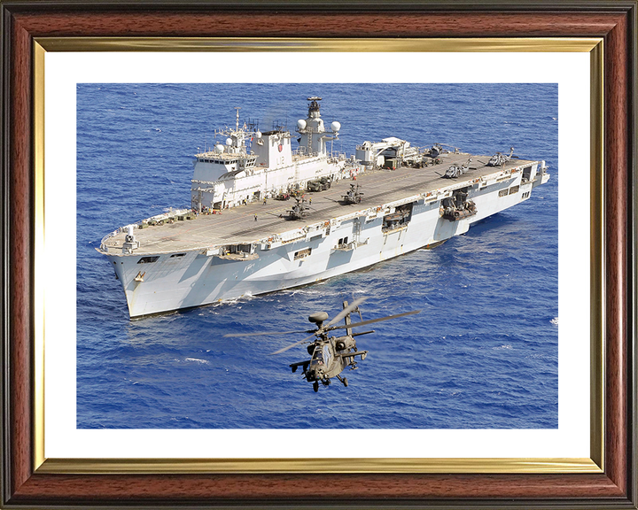 HMS Ocean (L12) Photo Print - With Apache 2011 - Royal Navy Landing Platform Helicopter Hampshire Prints 10 x 8 Classic Frame Yes