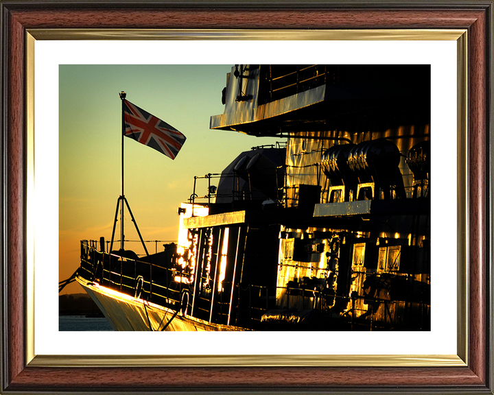 HMS Iron Duke (F234) Photo Print - At Sunset Port Side - Royal Navy Type 23 Frigate Hampshire Prints 10 x 8 Classic Frame Yes