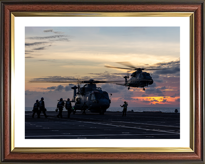 Merlin MK4 Helicopters From a Flight Deck at sunset Photo Print - Royal Navy Aircraft Hampshire Prints 10 x 8 Classic Frame Yes