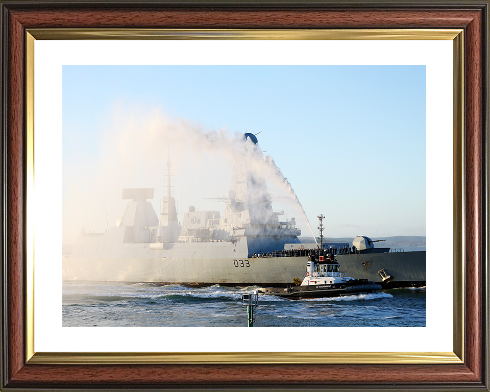 HMS Dauntless (D33) Photo Print - With Tug 2025 - Royal Navy Type 45 Destroyer Posters, Prints, & Visual Artwork Hampshire Prints 10 x 8 Classic Frame Yes