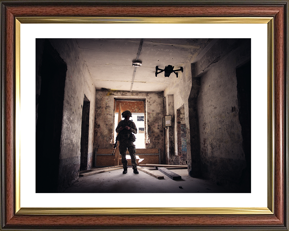 British Army Soldier Operating a Parrot Drone Urban Warfare Training Photo Print Military Decor Posters, Prints, & Visual Artwork Hampshire Prints 10 x 8 Classic Frame Yes