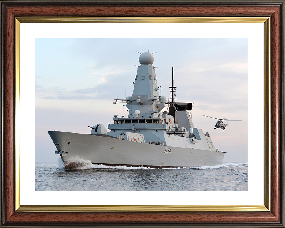 HMS Diamond (D34) Royal Navy Type 45 Destroyer With Sea King 2012 Photo Print Wall Art Decor Posters, Prints, & Visual Artwork Hampshire Prints 10 x 8 Classic Frame Yes