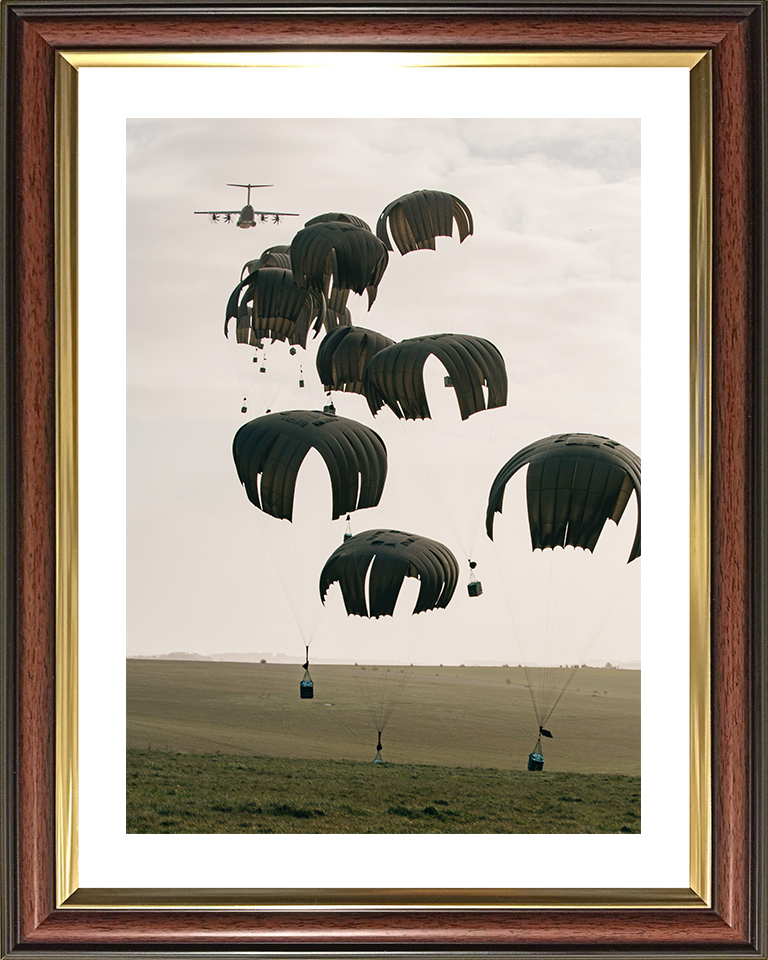RAF A400M Atlas Dropping Containers by Parchute Photo Print Royal Air Force Aircraft Wall Art Posters, Prints, & Visual Artwork Hampshire Prints 10 x 8 Classic Frame Yes