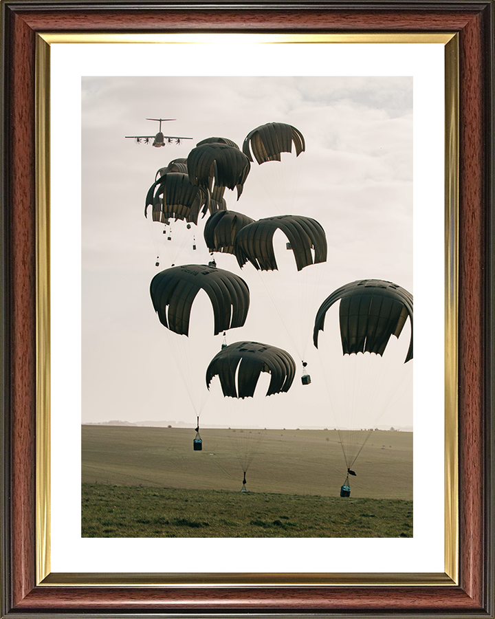 RAF A400M Atlas Dropping Containers by Parchute Photo Print Royal Air Force Aircraft Wall Art Posters, Prints, & Visual Artwork Hampshire Prints 10 x 8 Classic Frame Yes