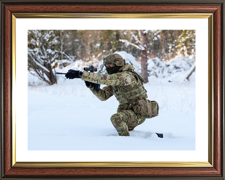 British Army Soldier Aims His Weapon in the snow Photo Print Wall Art Military Poster Posters, Prints, & Visual Artwork Hampshire Prints 10 x 8 Classic Frame Yes