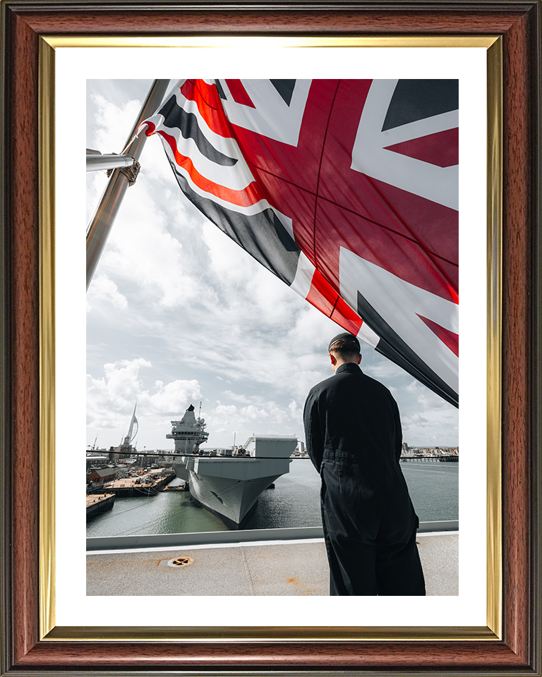 HMS Prince of Wales (R09) Photo Print - From Queen Elizabeth - Royal Navy Queen Elizabeth Class Aircraft Carrier Hampshire Prints 10 x 8 Classic Frame Yes