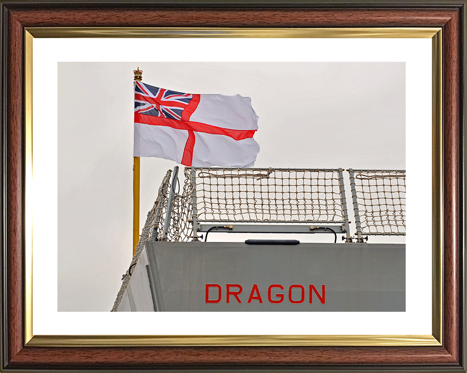 HMS Dragon (D35) Royal Navy Type 45 Destroyer White Ensign Photo Print Wall Art Decor Posters, Prints, & Visual Artwork Hampshire Prints 10 x 8 Classic Frame Yes