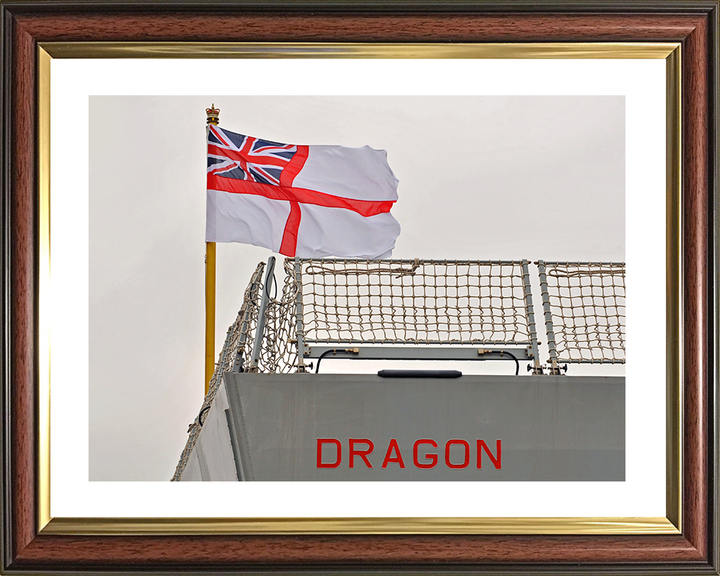 HMS Dragon (D35) Royal Navy Type 45 Destroyer White Ensign Photo Print Wall Art Decor Posters, Prints, & Visual Artwork Hampshire Prints 10 x 8 Classic Frame Yes