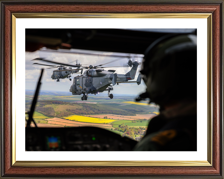 Wildcat Helicopters from a Cockpit Photo Print - Royal Navy Aircraft Hampshire Prints 10 x 8 Classic Frame Yes