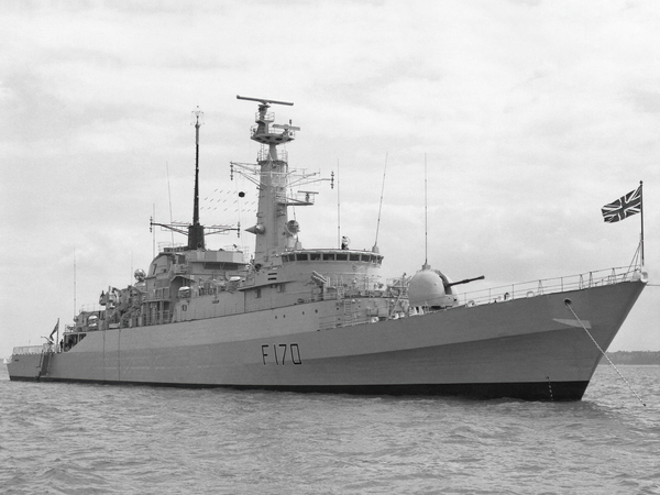 HMS Antelope F170 Type 21 Frigate June 1977 At Anchor
