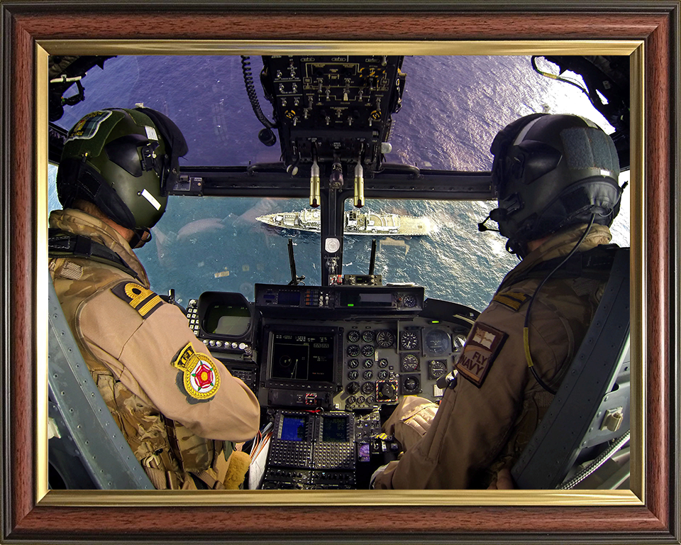 Pilots in the Cockpit of a Lynx Helicopter Photo Print - Royal Navy Aircraft Hampshire Prints 10 x 8 Classic Frame No