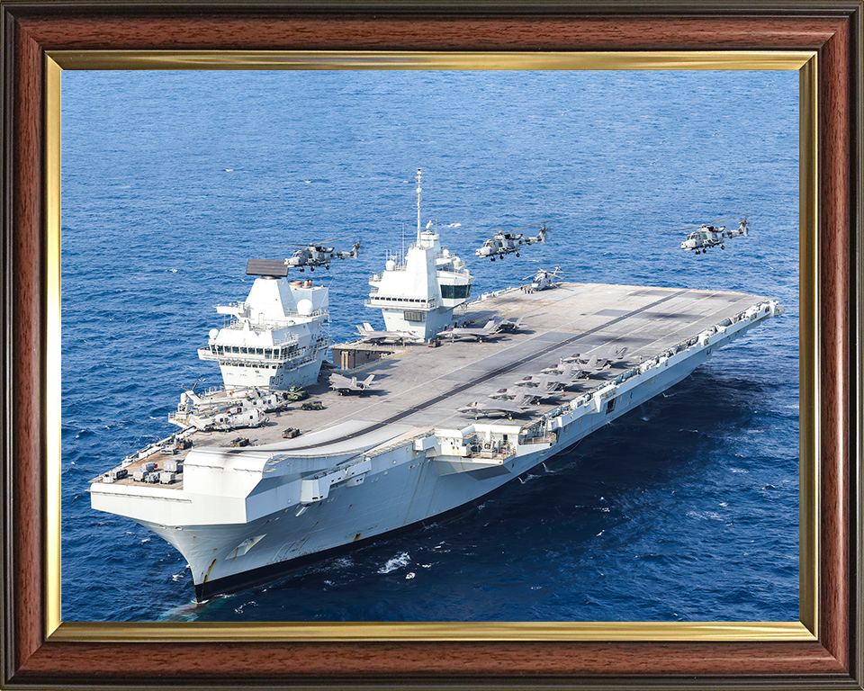 HMS Prince of Wales (R09) Photo Print - With Wildcats 2025 - Royal Navy Queen Elizabeth Class Aircraft Carrier Hampshire Prints 10 x 8 Classic Frame No