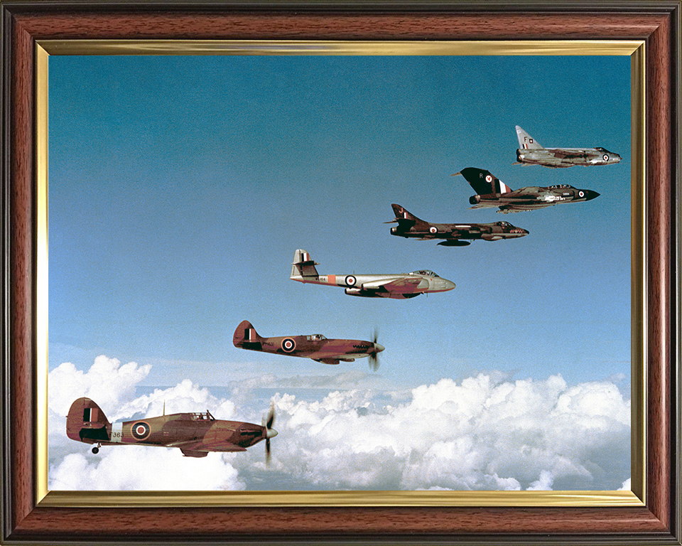 RAF Fighters 1940-1960 in flight Photo Print - Royal Air Force Aircraft Hampshire Prints 10 x 8 Classic Frame No