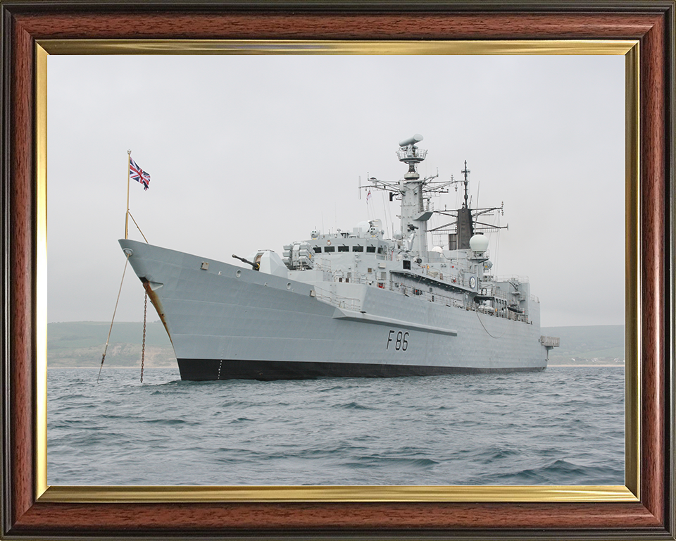 HMS Campbeltown (F86) Royal Navy Type 22 Frigate Port Side View at Anchor Photo Print Wall Art Decor Posters, Prints, & Visual Artwork Hampshire Prints 10 x 8 Classic Frame No