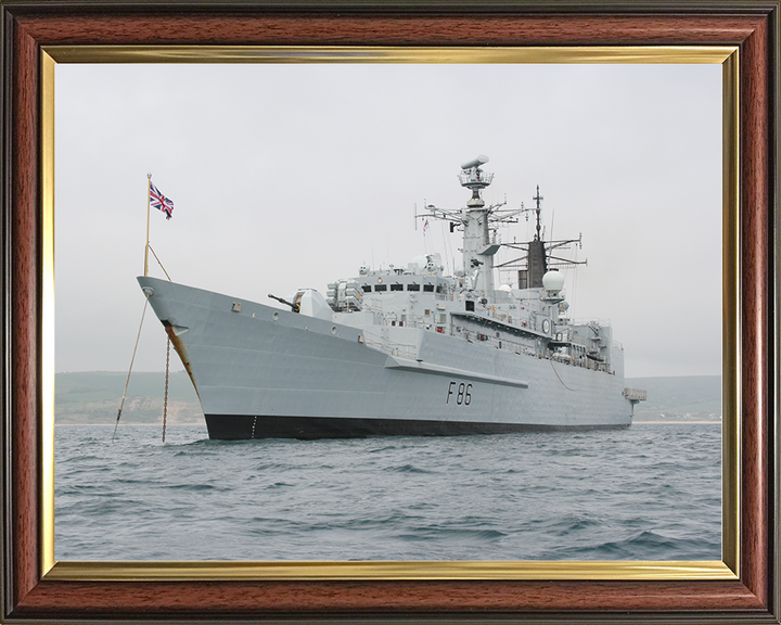 HMS Campbeltown (F86) Royal Navy Type 22 Frigate Port Side View at Anchor Photo Print Wall Art Decor Posters, Prints, & Visual Artwork Hampshire Prints 10 x 8 Classic Frame No