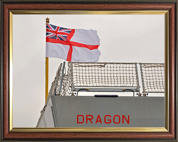 HMS Dragon (D35) Royal Navy Type 45 Destroyer White Ensign Photo Print Wall Art Decor Posters, Prints, & Visual Artwork Hampshire Prints 10 x 8 Classic Frame No