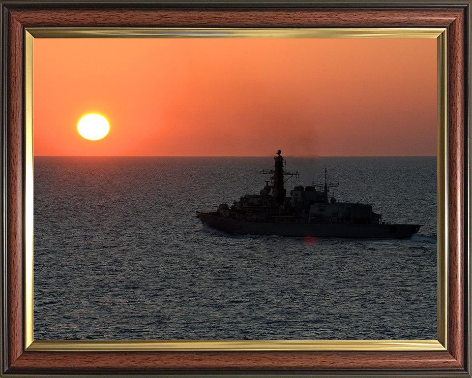 HMS Iron Duke (F234) Photo Print - Sunset Silhouette 2014 - Royal Navy Type 23 Frigate Hampshire Prints 10 x 8 Classic Frame No