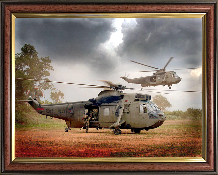 Sea King Helicopter Inserting Royal Marines 2004 Photo Print - Royal Navy Aircraft Posters, Prints, & Visual Artwork Hampshire Prints 10 x 8 Classic Frame No