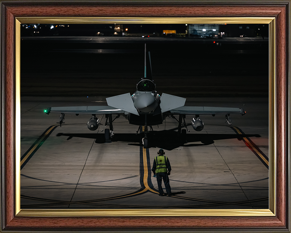 RAF Typhoon FGR4 On the Ground at Night Photo Print Royal Air Force Aircraft Wall Art Aviation Decor Posters, Prints, & Visual Artwork Hampshire Prints 10 x 8 Classic Frame No