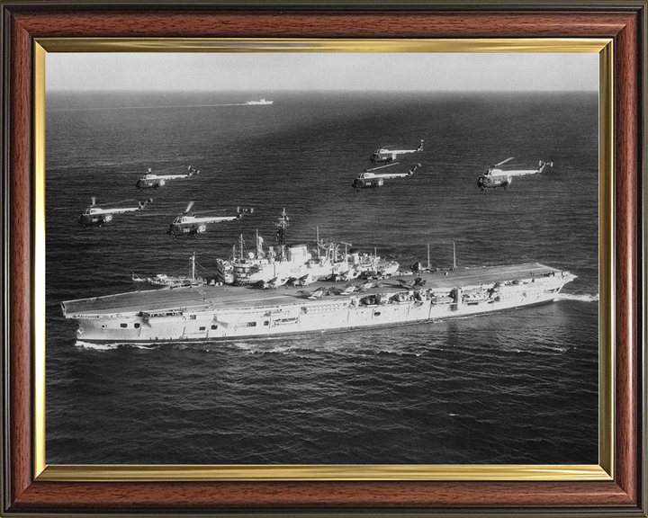 HMS Ark Royal (R09) Royal Navy Audacious Class Aircraft Carrier Whirlwind Flyover 1960 Photo Print Wall Art Decor Posters, Prints, & Visual Artwork Hampshire Prints 10 x 8 Classic Frame No