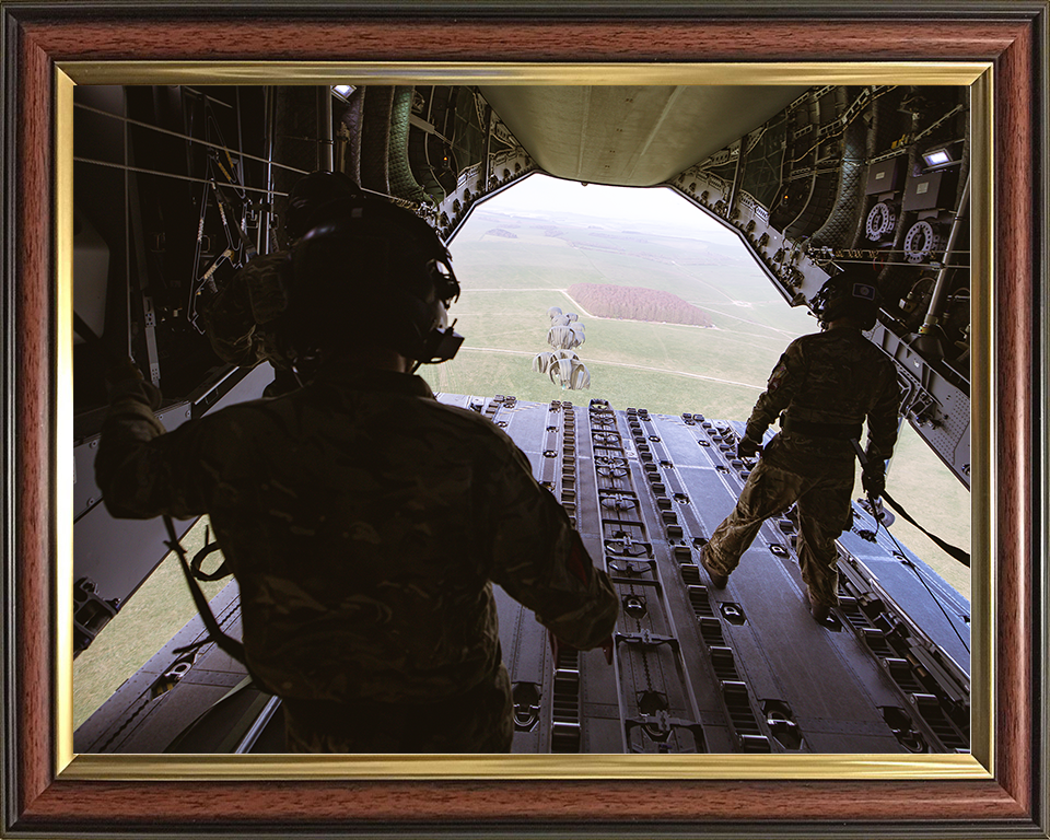 RAF Load Masters Drop CDS From an A400M Aircraft Photo Print Royal Air Force Wall Art Poster Posters, Prints, & Visual Artwork Hampshire Prints 10 x 8 Classic Frame No