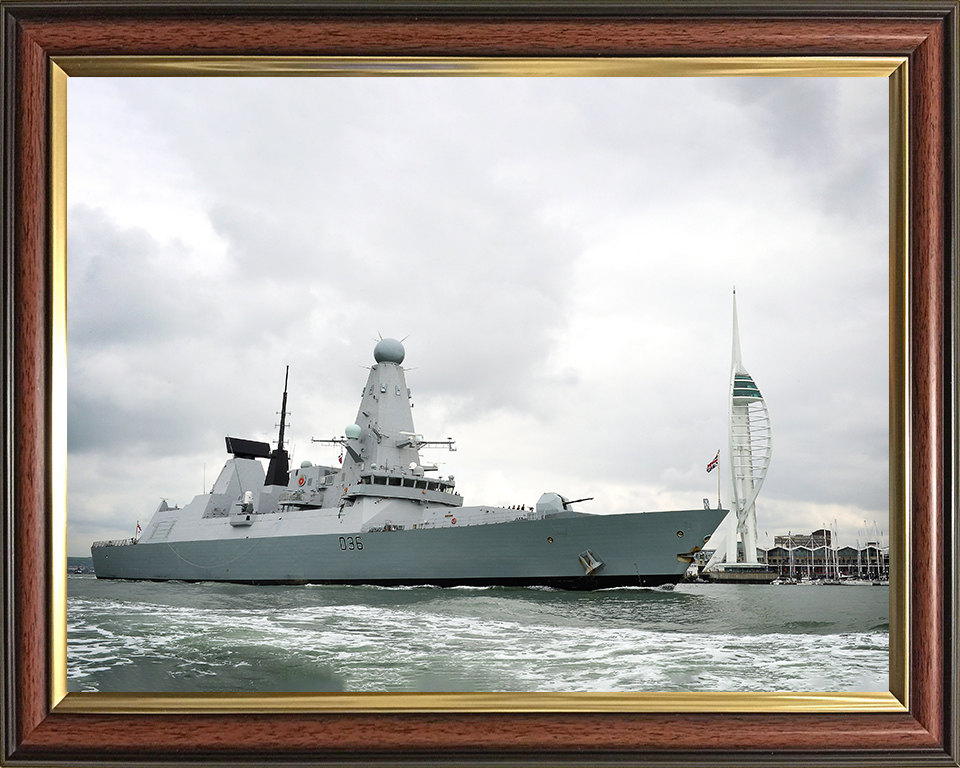 HMS Defender (D36) Royal Navy Type 45 Destroyer Leaving Portsmouth 2014 Photo Print Wall Art Decor Posters, Prints, & Visual Artwork Hampshire Prints 10 x 8 Classic Frame No