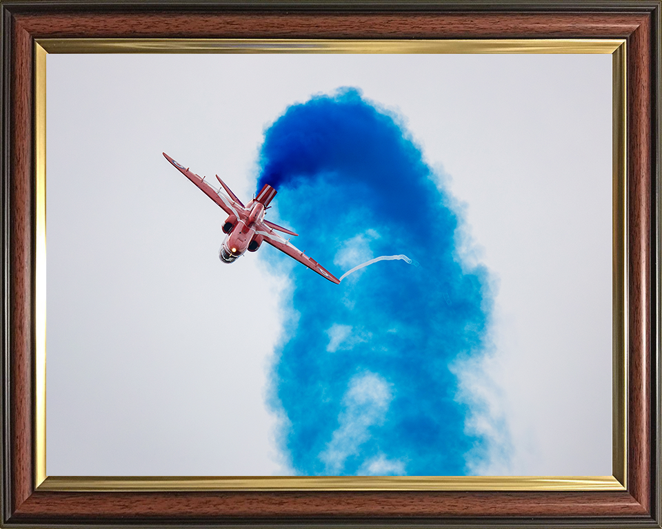 RAF Red Arrows Jet Inverted with Blue Smoke Photo Print - Royal Air Force Aircraft Posters, Prints, & Visual Artwork Hampshire Prints 10 x 8 Classic Frame No