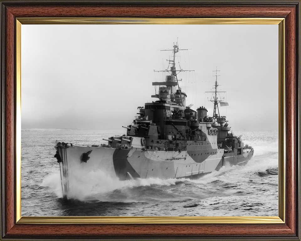 HMS Birmingham (C19) Royal Navy Town Class Light Cruiser Port Bow View Photo Print Wall Art Decor Posters, Prints, & Visual Artwork Hampshire Prints 10 x 8 Classic Frame No