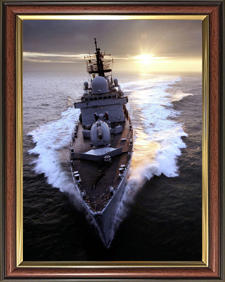 HMS Southampton (D90) Photo Print - High Bow View at Sunset - Royal Navy Type 42 Destroyer Hampshire Prints 10 x 8 Classic Frame No