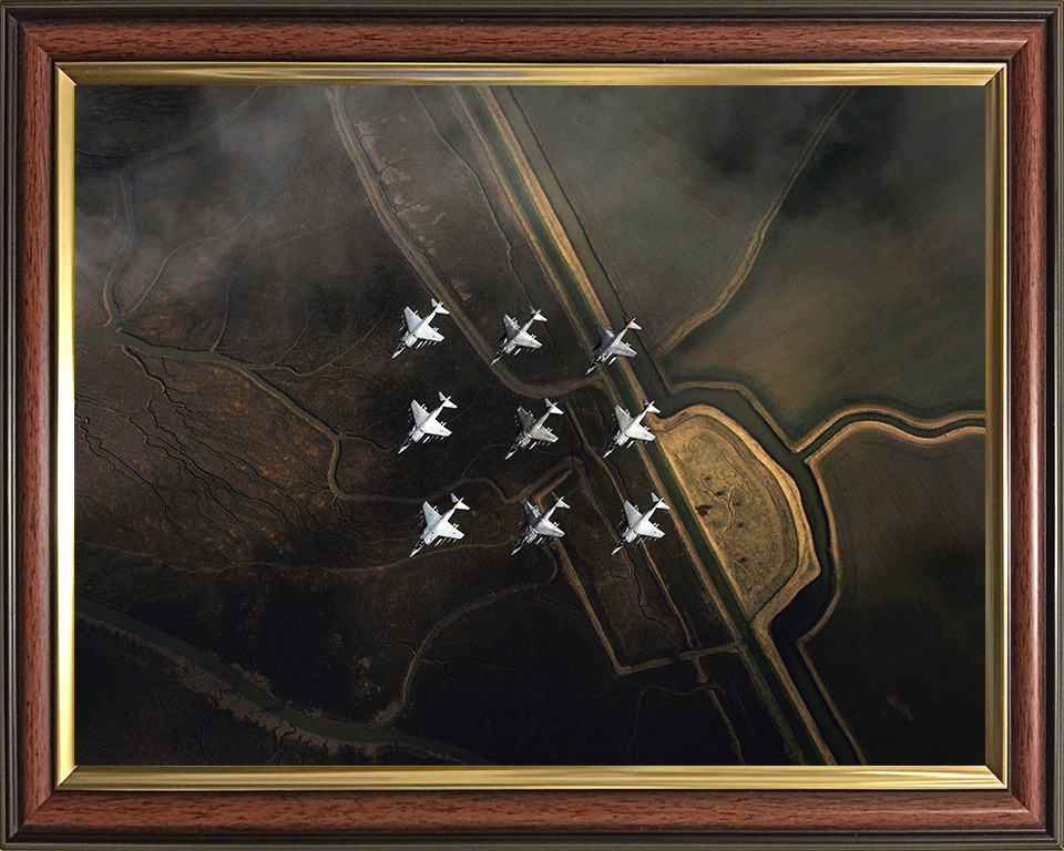 Nine RAF Harrier GR7 Jets in formation Photo Print - Royal Air Force Aircraft Posters, Prints, & Visual Artwork Hampshire Prints 10 x 8 Classic Frame No