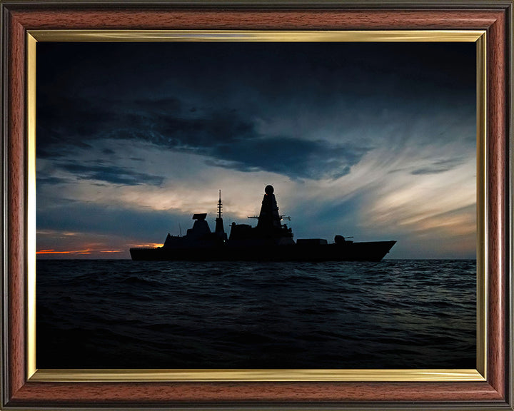 HMS Defender (D36) Photo Print - Silhouette at Sunset - Royal Navy Type 45 Destroyer Hampshire Prints 10 x 8 Classic Frame No