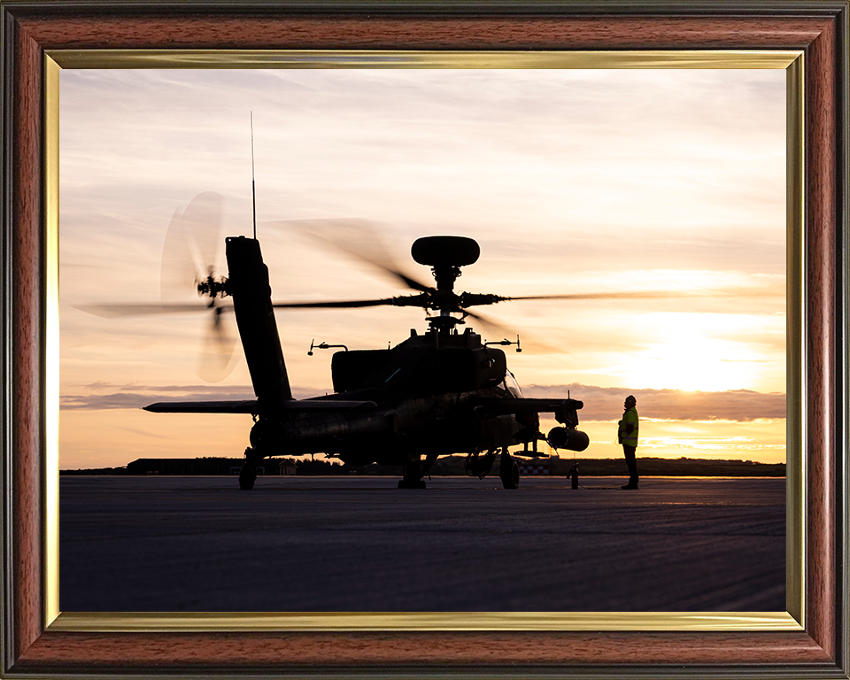 Army air Corps Apache Helicopters at sunset Silhouette Photo Print - British Army Posters, Prints, & Visual Artwork Hampshire Prints 10 x 8 Classic Frame No
