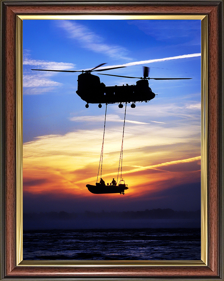 Royal Marines Commandos on a Rib Hoisted By a Chinook Helicopter Photo Print Hampshire Prints 10 x 8 Classic Frame No